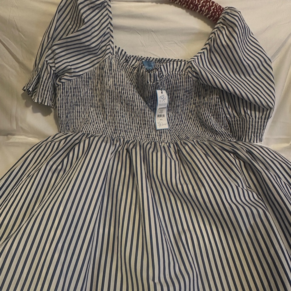 Draper James "Cam" Navy Blue and White Striped Smocked Midi Dress 2X - Picture 9 of 14